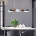 3-Light Modern Linear Pendant Fixture | Matte Gray Shades & Wood Accents