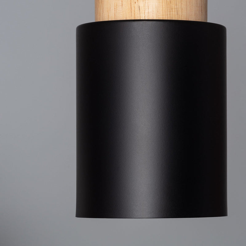 Black Wood Cylinder Pendant Light Modern Single