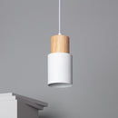 Black Wood Cylinder Pendant Light Modern Single