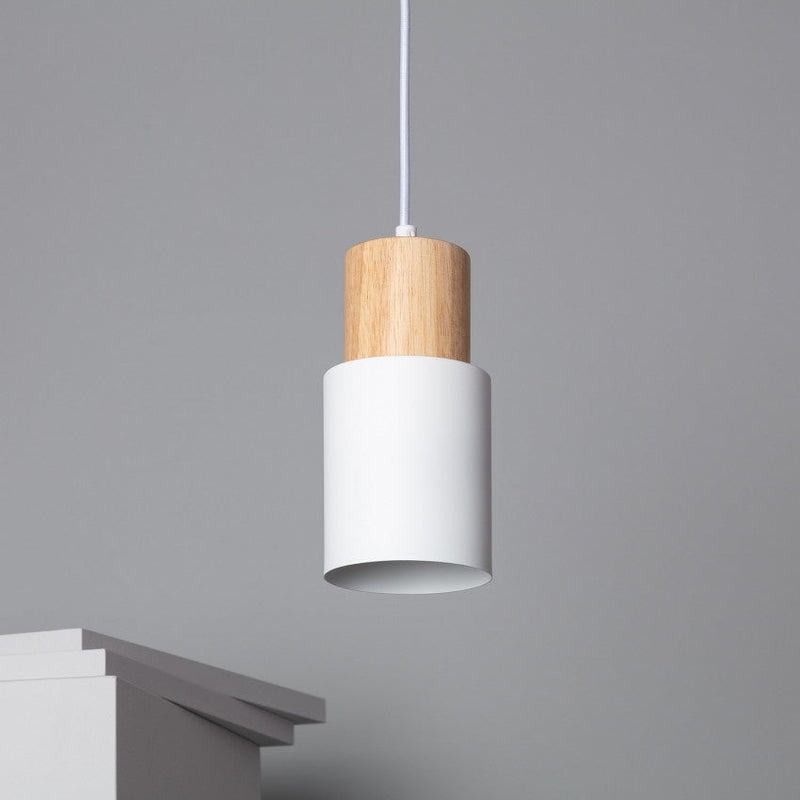 Black Wood Cylinder Pendant Light Modern Single