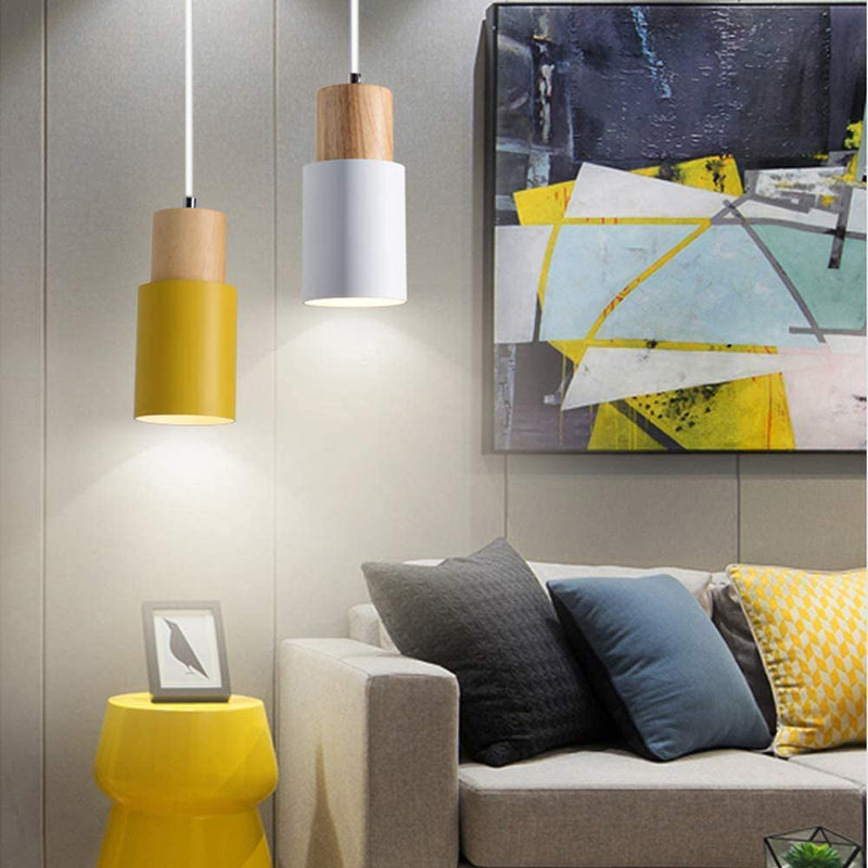 Black Wood Cylinder Pendant Light Modern Single