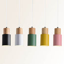 Black Wood Cylinder Pendant Light Modern Single