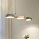 3-Light Modern Linear Pendant Fixture | Matte Gray Shades & Wood Accents