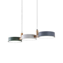 3-Light Modern Linear Pendant Fixture | Matte Gray Shades & Wood Accents