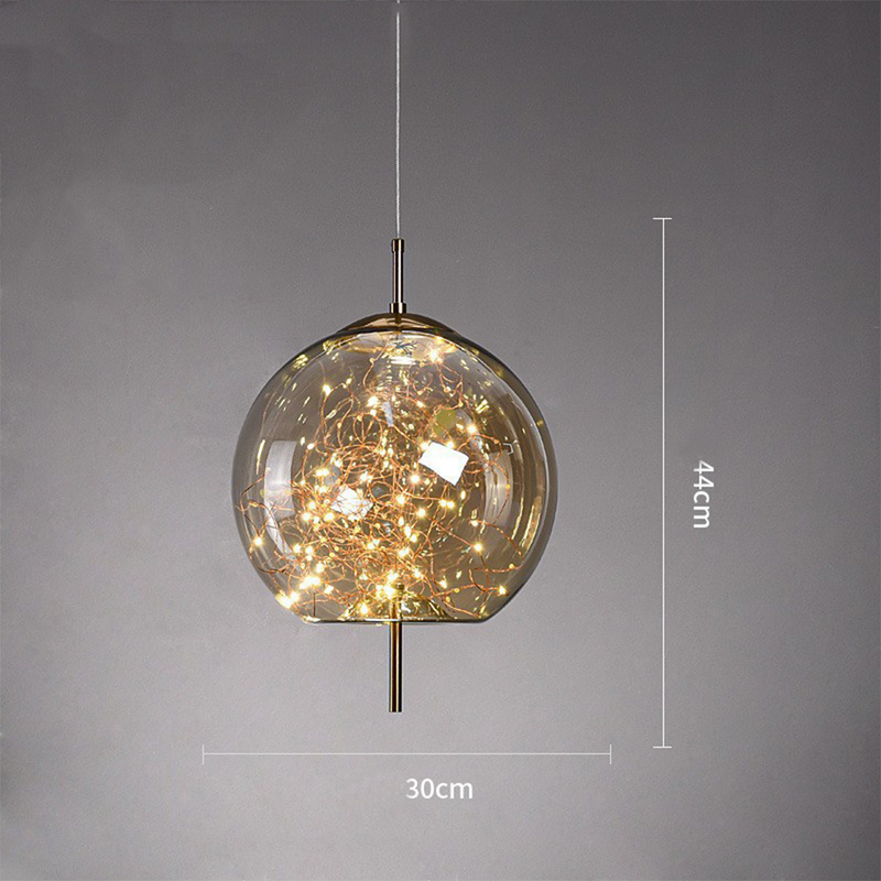 Amber Glass Pendant Light with LED Fairy Lights | Modern Capsule Design