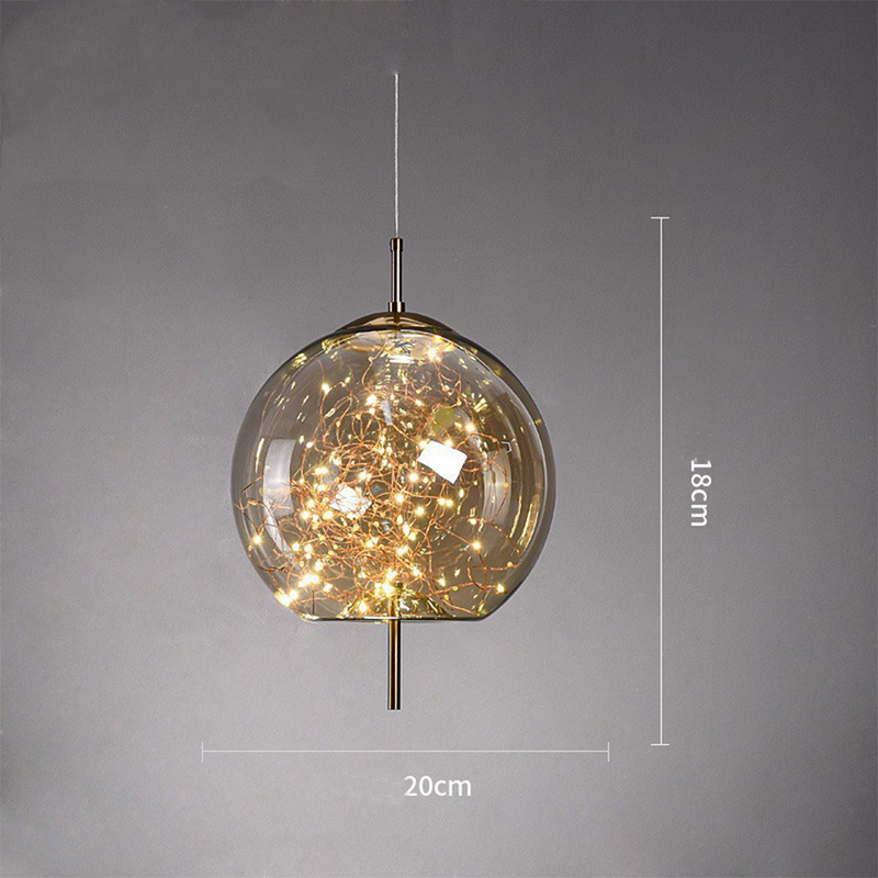 Amber Glass Pendant Light with LED Fairy Lights | Modern Capsule Design