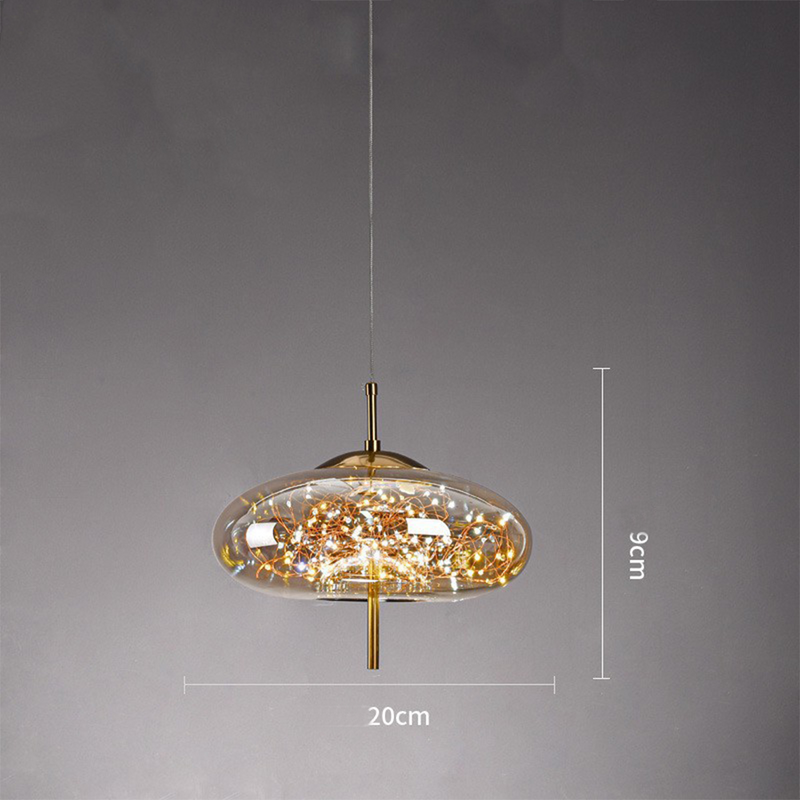 Amber Glass Pendant Light with LED Fairy Lights | Modern Capsule Design