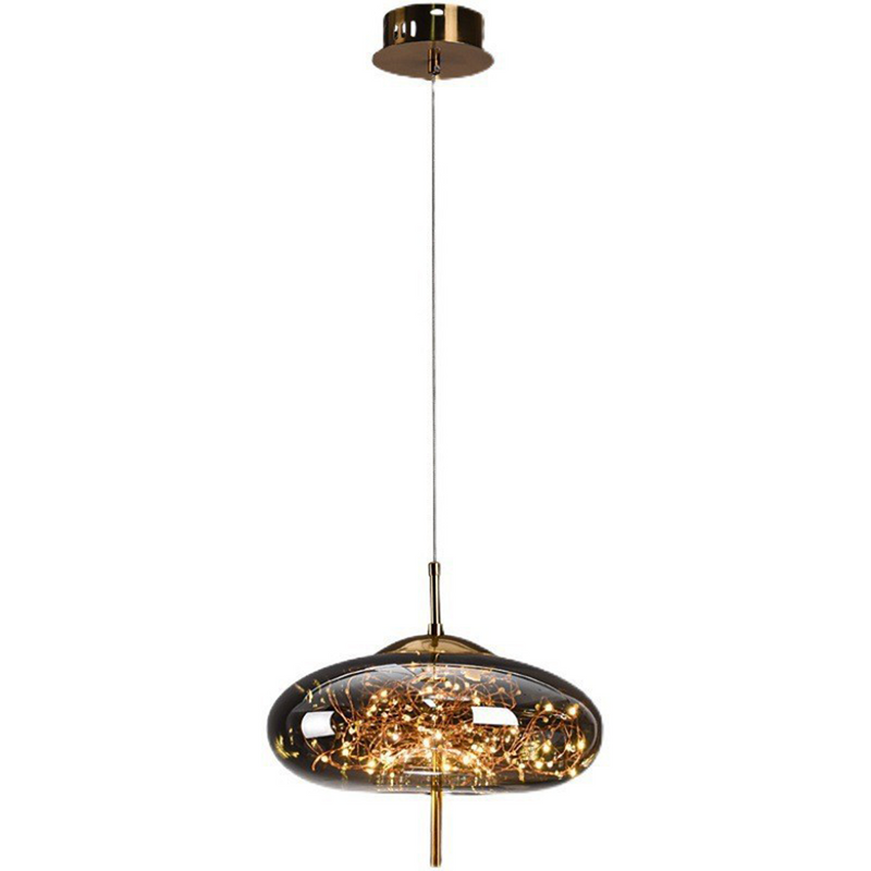 Amber Glass Pendant Light with LED Fairy Lights | Modern Capsule Design