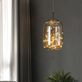 Amber Glass Pendant Light with LED Fairy Lights | Modern Capsule Design