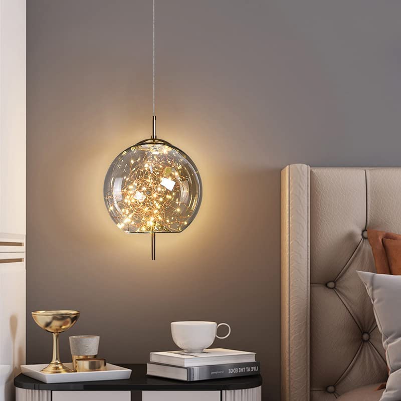 Amber Glass Pendant Light with LED Fairy Lights | Modern Capsule Design