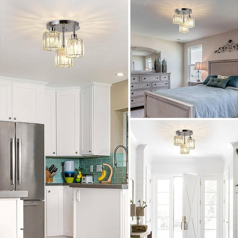3-Light Crystal Semi-Flush Mount Ceiling Fixture | Modern Ceiling Light