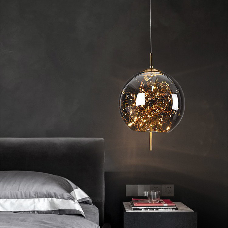 Amber Glass Pendant Light with LED Fairy Lights | Modern Capsule Design