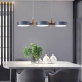 3-Light Modern Linear Pendant Fixture | Matte Gray Shades & Wood Accents