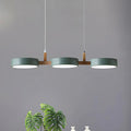 3-Light Modern Linear Pendant Fixture | Matte Gray Shades & Wood Accents