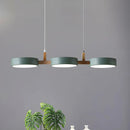3-Light Modern Linear Pendant Fixture | Matte Gray Shades & Wood Accents