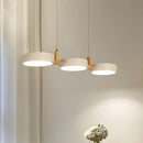 3-Light Modern Linear Pendant Fixture | Matte Gray Shades & Wood Accents
