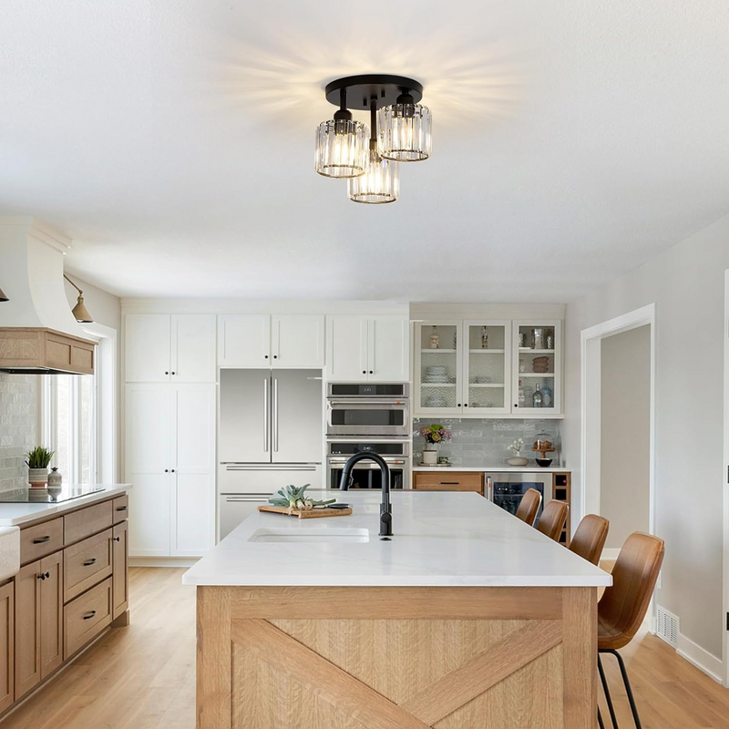 3-Light Crystal Semi-Flush Mount Ceiling Fixture | Modern Ceiling Light