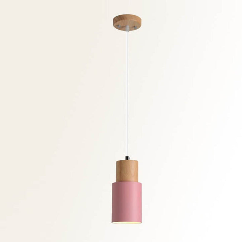 Black Wood Cylinder Pendant Light Modern Single