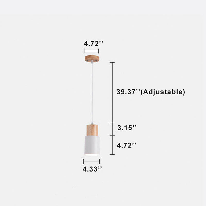 Black Wood Cylinder Pendant Light Modern Single