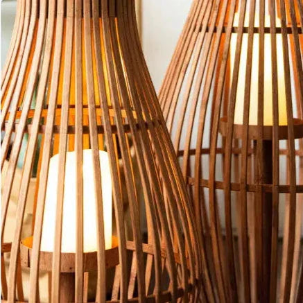 Boho Rattan LED Floor Lantern | Large Flameless Candle Lantern for Living Room