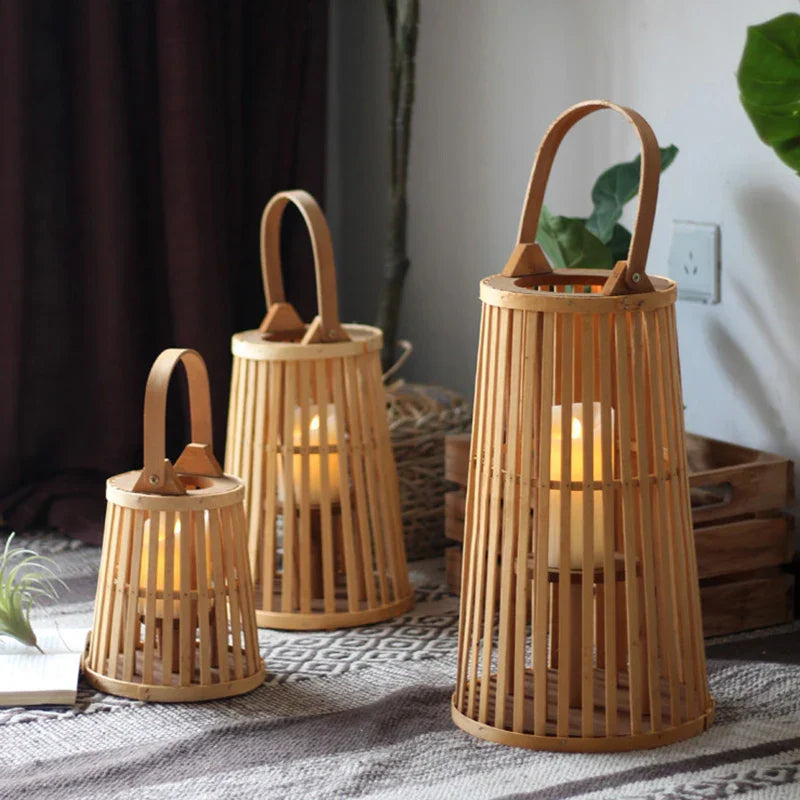 Bamboo Rattan LED Candle Lantern | Flameless Candle Holder for Indoor & Outdoor Home Décor