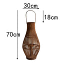 Boho Rattan LED Floor Lantern | Large Flameless Candle Lantern for Living Room