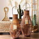 Boho Rattan LED Floor Lantern | Large Flameless Candle Lantern for Living Room