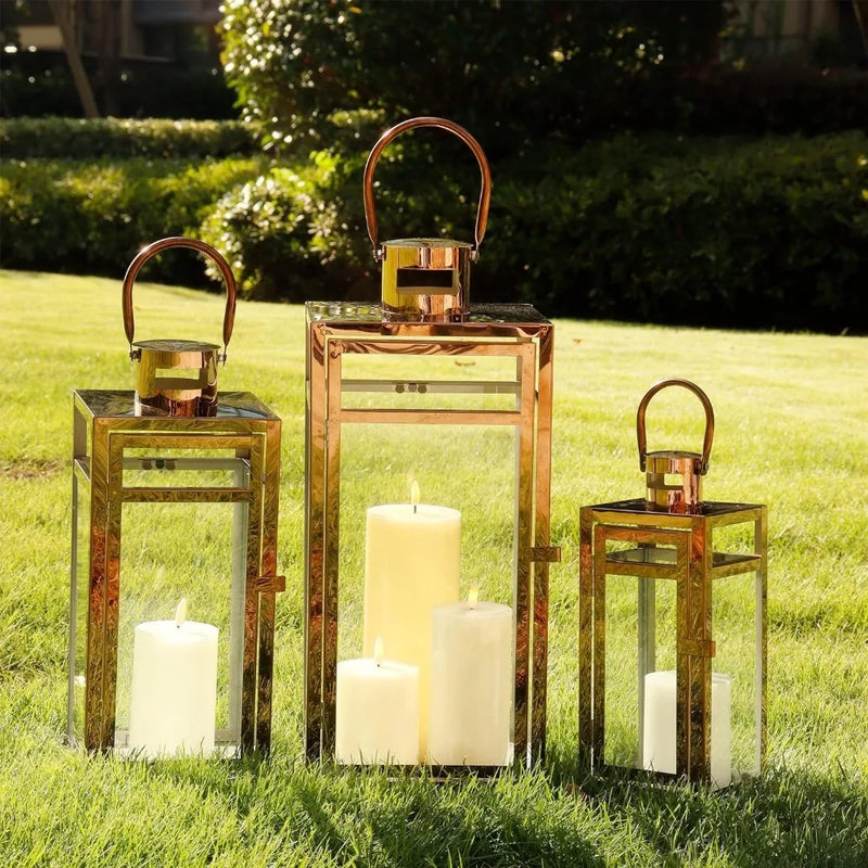 Candle Lanterns 3-Piece Set | Decorative Metal Lanterns for  Outdoor Home