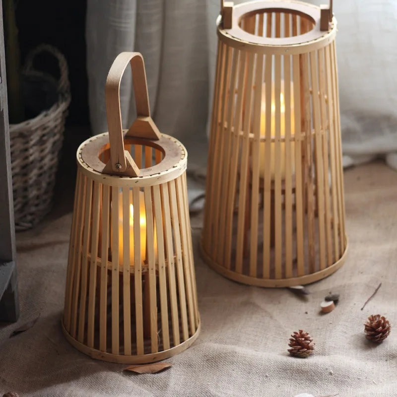 Bamboo Rattan LED Candle Lantern | Flameless Candle Holder for Indoor & Outdoor Home Décor