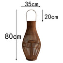 Boho Rattan LED Floor Lantern | Large Flameless Candle Lantern for Living Room