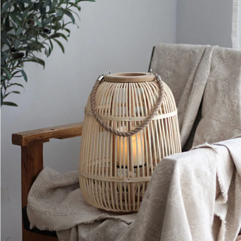 Boho Rattan Lanterns for Home Decor | Handmade Bamboo Candle Holders