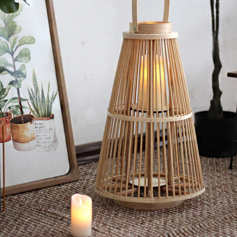 Boho Rattan Lanterns for Home Decor | Handmade Bamboo Candle Holders