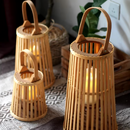 Bamboo Rattan LED Candle Lantern | Flameless Candle Holder for Indoor & Outdoor Home Décor