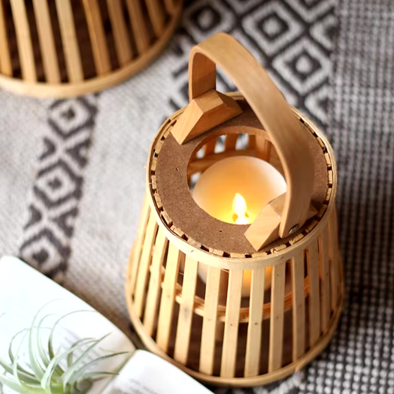 Bamboo Rattan LED Candle Lantern | Flameless Candle Holder for Indoor & Outdoor Home Décor