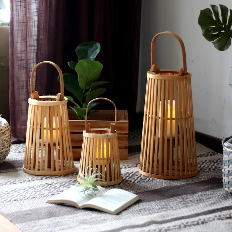 Bamboo Rattan LED Candle Lantern | Flameless Candle Holder for Indoor & Outdoor Home Décor
