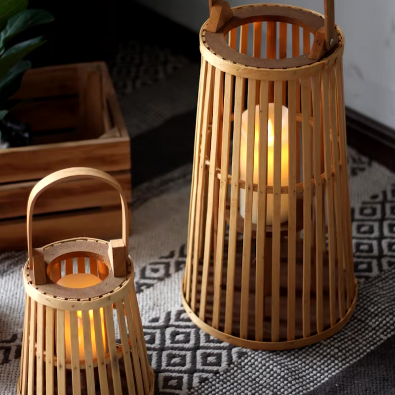 Bamboo Rattan LED Candle Lantern | Flameless Candle Holder for Indoor & Outdoor Home Décor