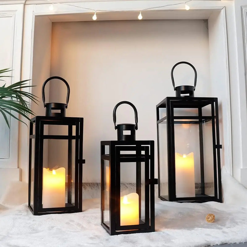 Candle Lanterns 3-Piece Set | Decorative Metal Lanterns for  Outdoor Home