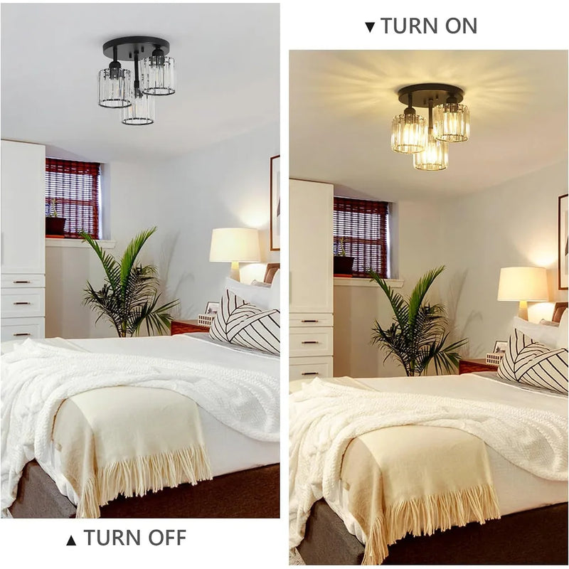 3-Light Crystal Semi-Flush Mount Ceiling Fixture | Modern Ceiling Light