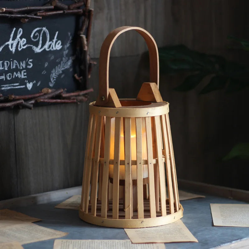 Bamboo Rattan LED Candle Lantern | Flameless Candle Holder for Indoor & Outdoor Home Décor