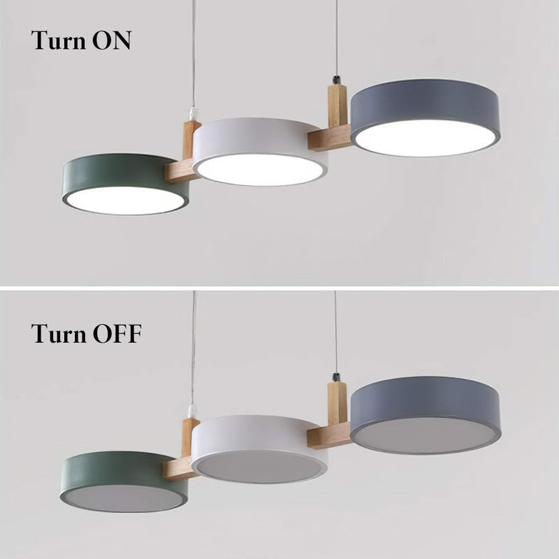 3-Light Modern Linear Pendant Fixture | Matte Gray Shades & Wood Accents