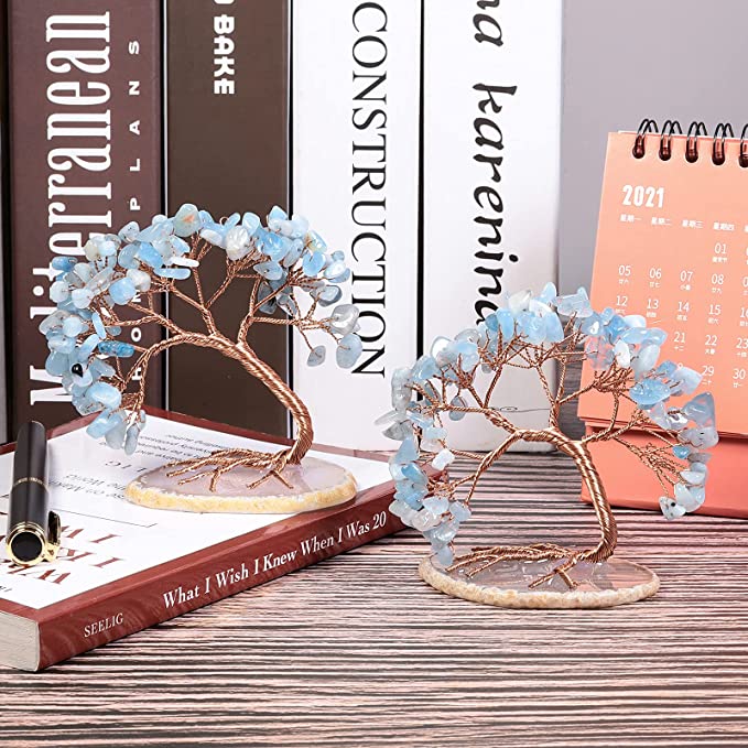 Aquamarine Crystal Tree of Life | Handmade Gemstone Bonsai Tree