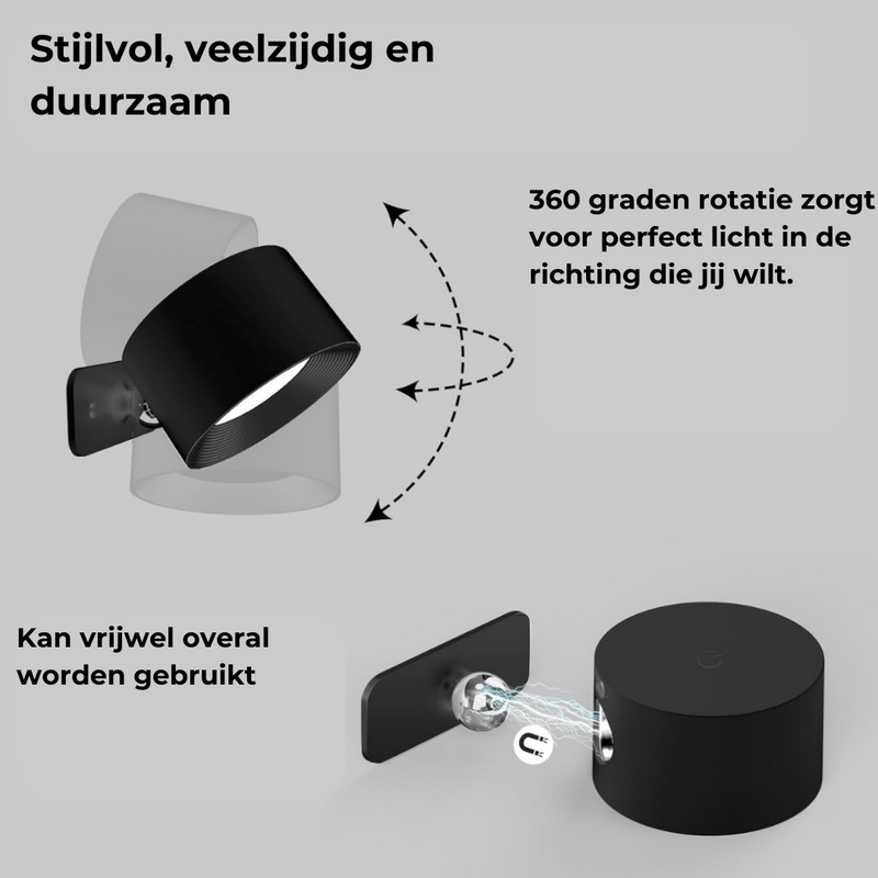 360° Cordless LED Wall Lamp - USB Rechargeable Magnetic Dimmable Reading Light